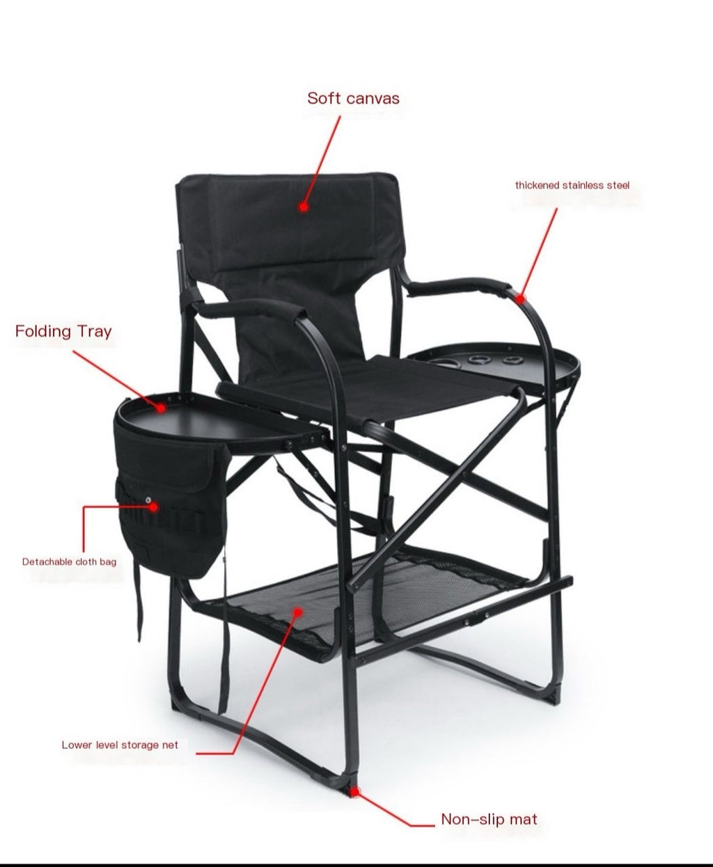 Foldable Makeup Chair with double tray + Free Tools Waist Bag
