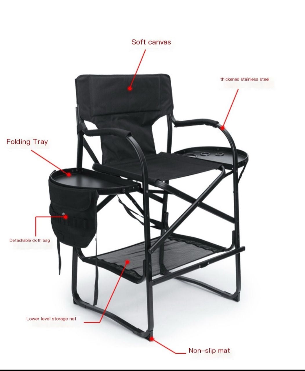 Foldable Makeup Chair with double tray + Free Tools Waist Bag