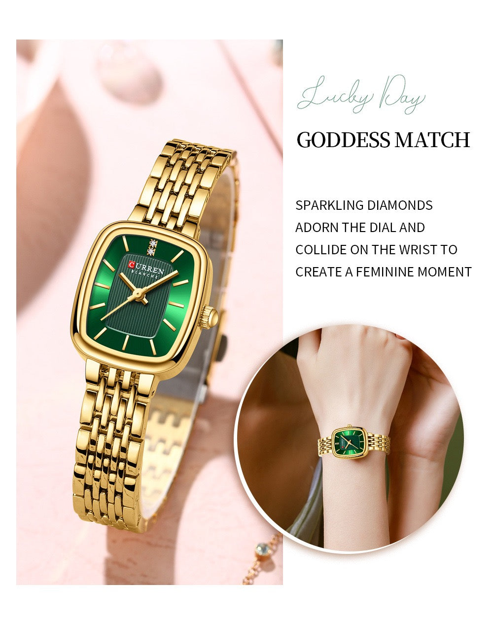 Luxury CURREN Minimalist Rectangle Women’s Watch Stainless Steel Bracelet Watch (Comes Boxed)