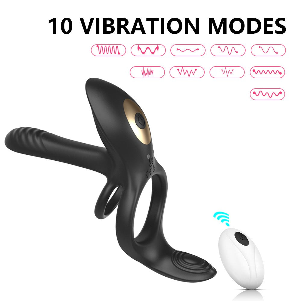 4-in-1 Vibrating Cock Ring Vibrator- Testicles Massager/Penis Ring/G Spot/Clit Stimulator (App + Remote Control)