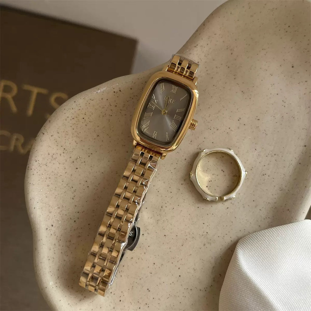 Elegant IEKE Minimalist Oval Gold Quartz Bracelet Watch (Comes Boxed)
