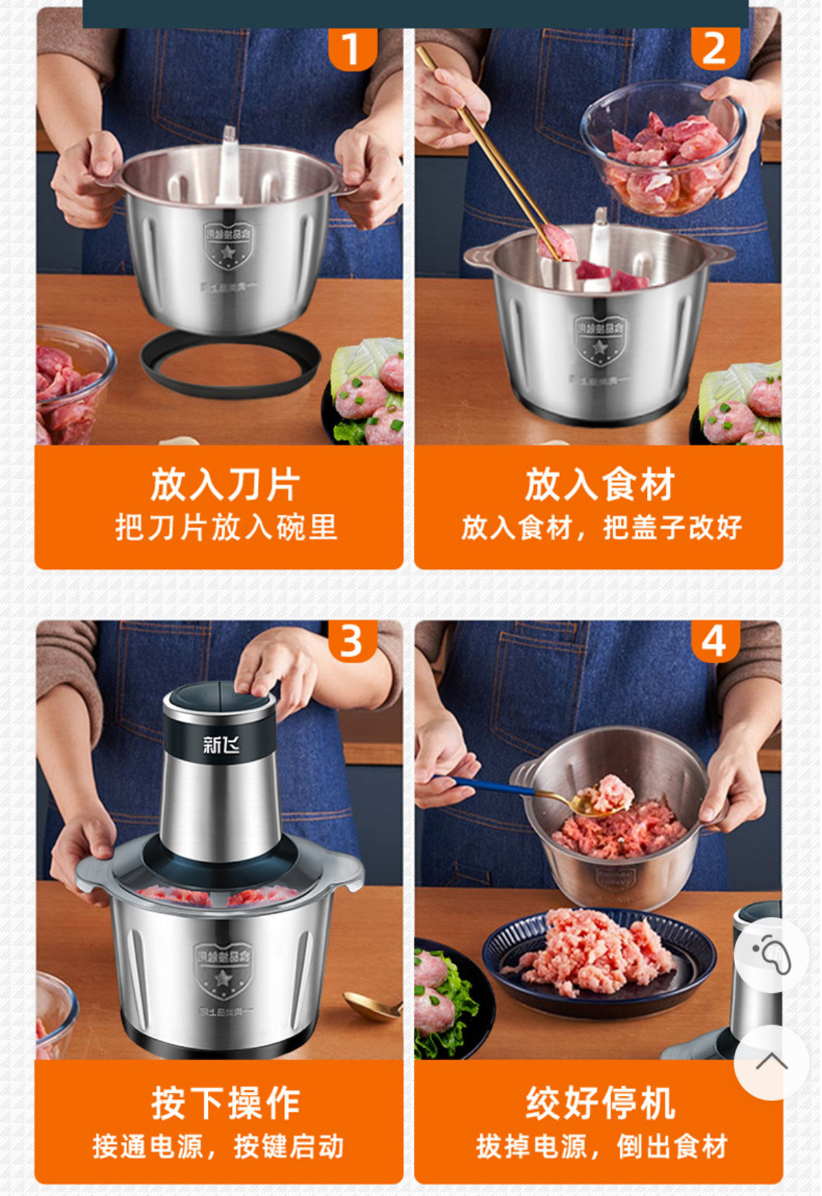 5L Capacity 5-Blade Electric Meat Grinder & Food Processor– Stainless Steel Bowl. (Comes with Spare blades)