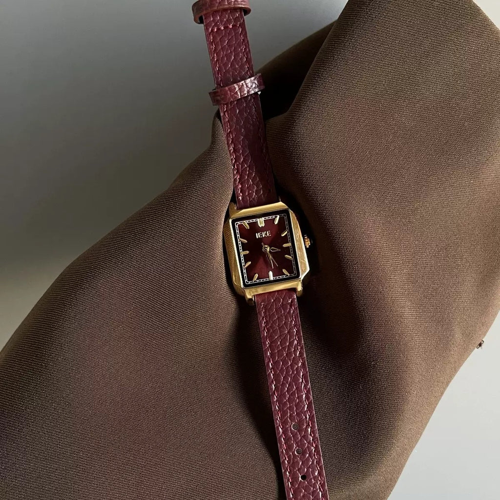 IEKE Burgundy Luxe Leather Watch (Comes Boxed)