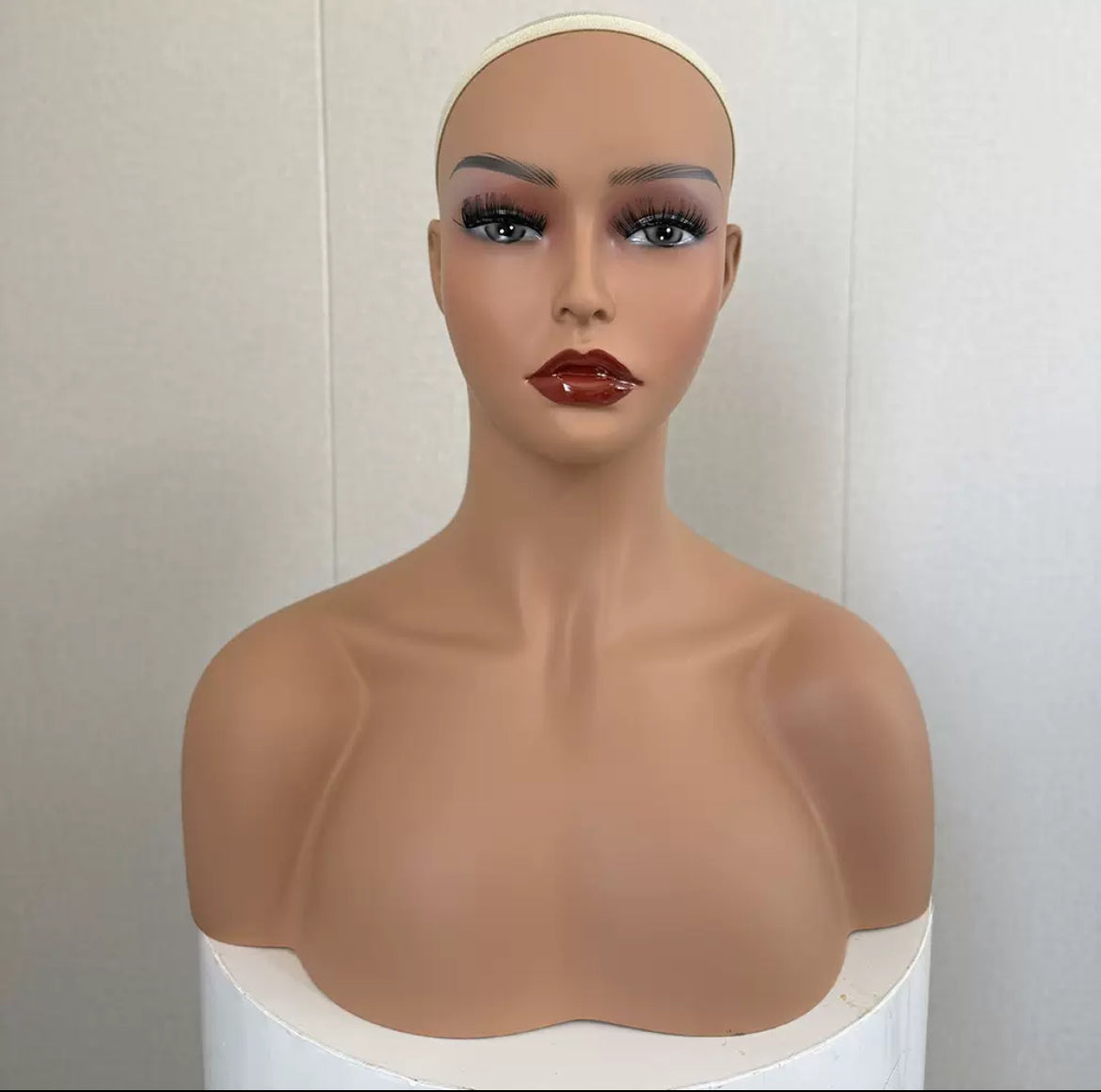 PVC Wig Display mannequin with full face makeup and shoulder