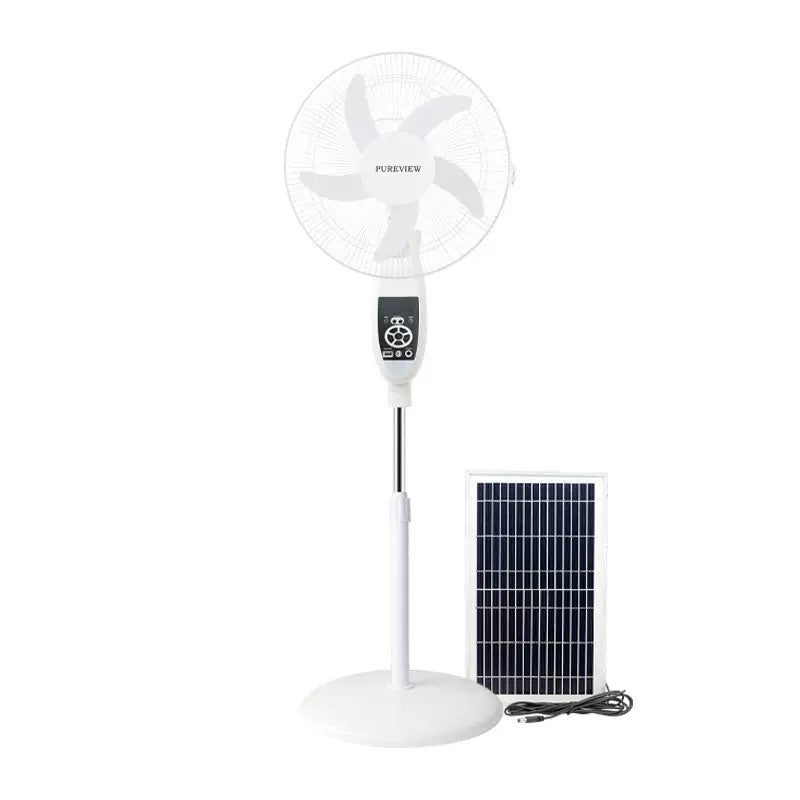 16” Solar Rechargeable Standing Fan with Solar Panel & 2 LED Bulbs