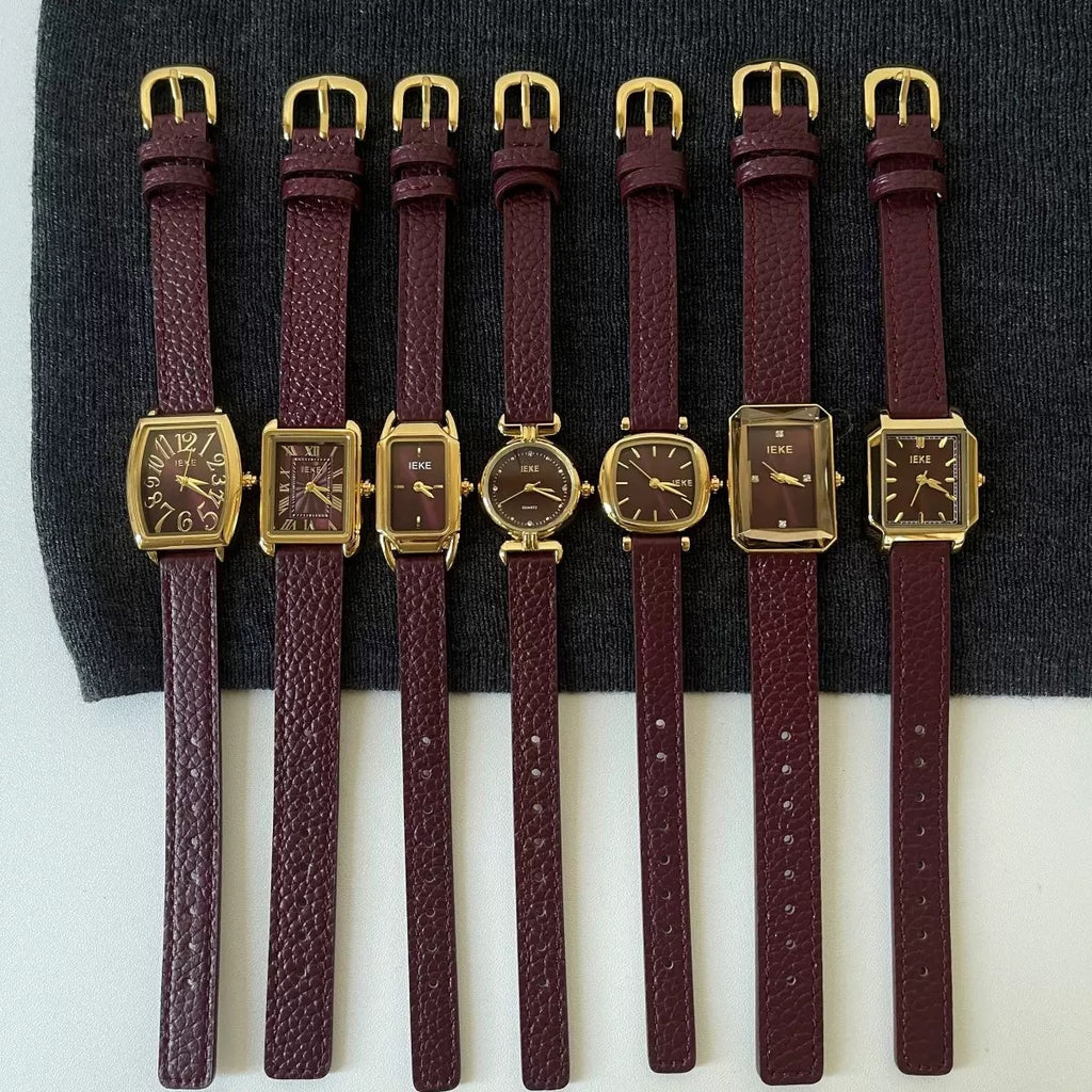 IEKE Burgundy Luxe Leather Watch (Comes Boxed)