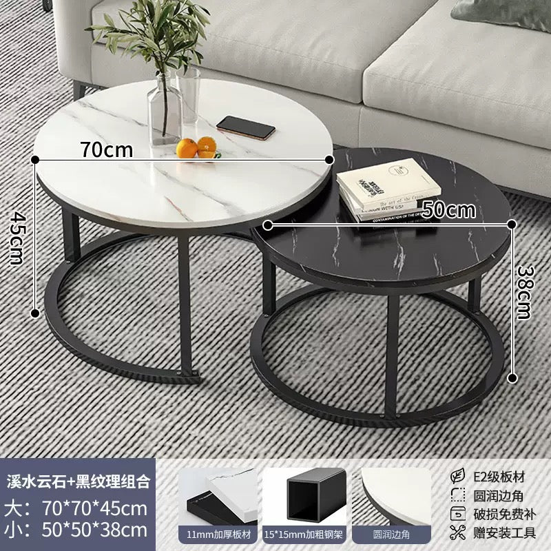 Modern Marble-Style Nesting Coffee Table Set (70x50cm)