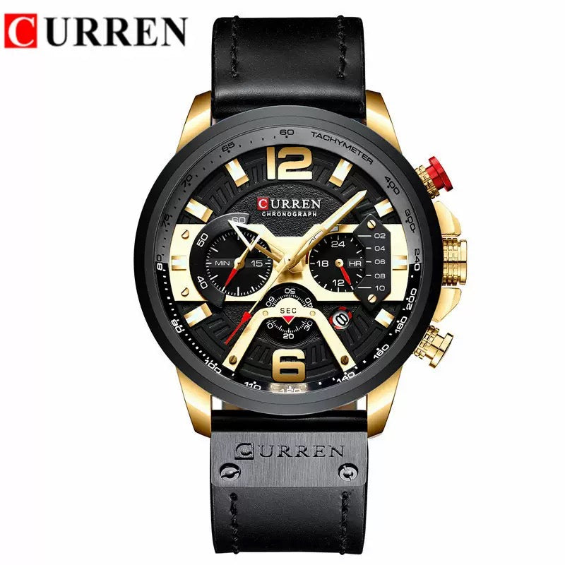 CURREN Sport Chronograph Men’s Leather Strap Watch (Comes Boxed)