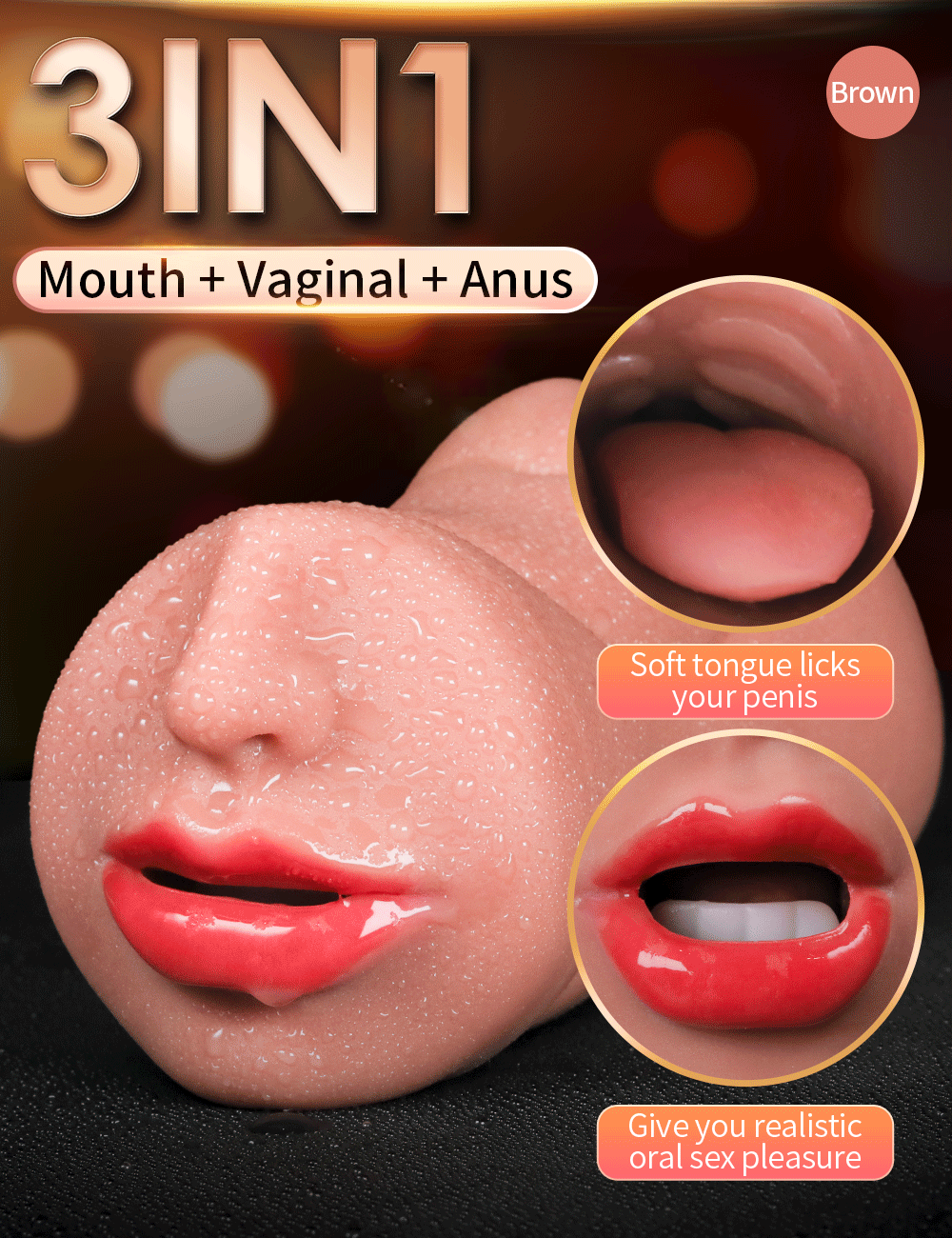 3 in 1 Realistic Male Masturbator|Simulation Vagina-Anal-Mouth Deep Throat Sex Toy for Men
