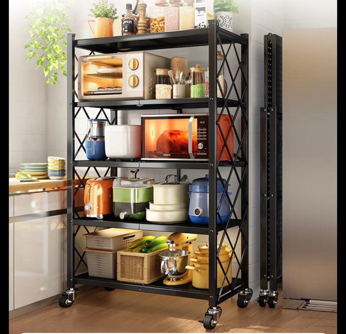 5-Layer Foldable Metal Storage Rack (Kitchen/Pantry/Utility shelf)