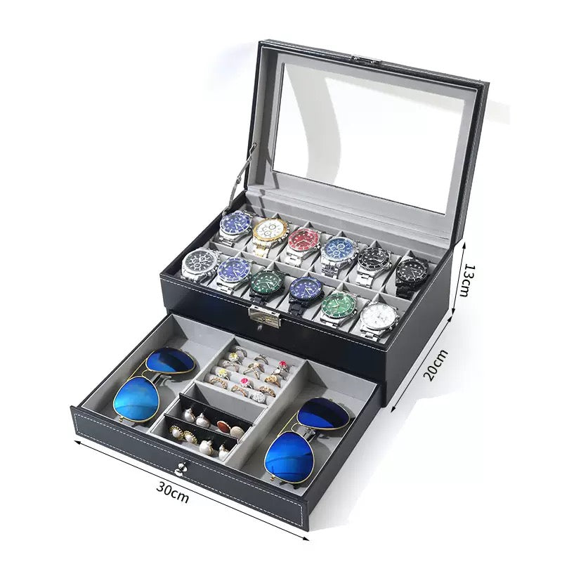 Premium Glass-Top Watch Organizer Case
