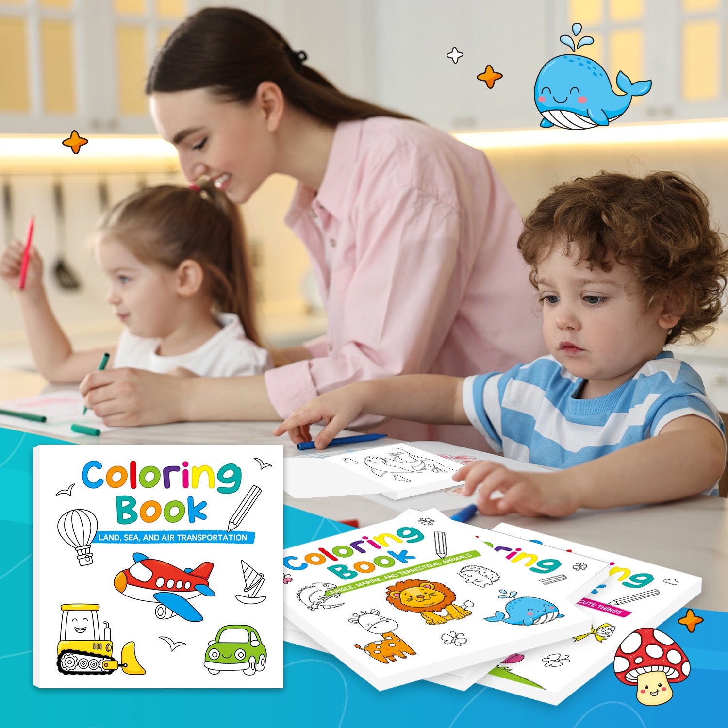 Mini Kids Coloring Book (Set of 4 Books): Animals, Transport, Food & Fantasy Activity Books