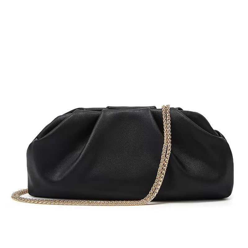 Luxe Pleated Metallic Chain Clutch Bag