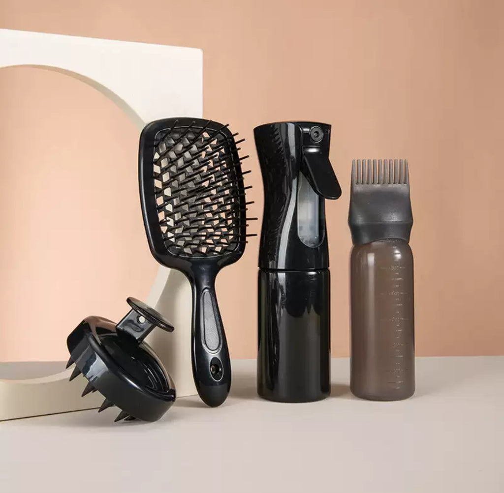 4-in-1 Hair Care Essentials Set – Detangling Brush, Spray Bottle & Scalp Massager