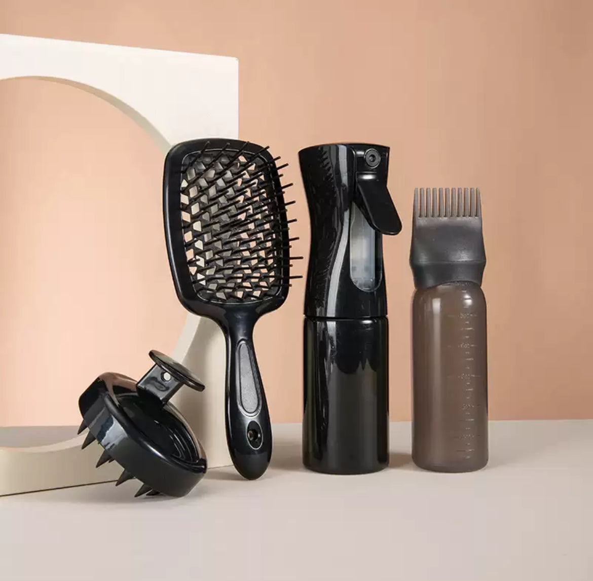 4-in-1 Hair Care Essentials Set – Detangling Brush, Spray Bottle & Scalp Massager