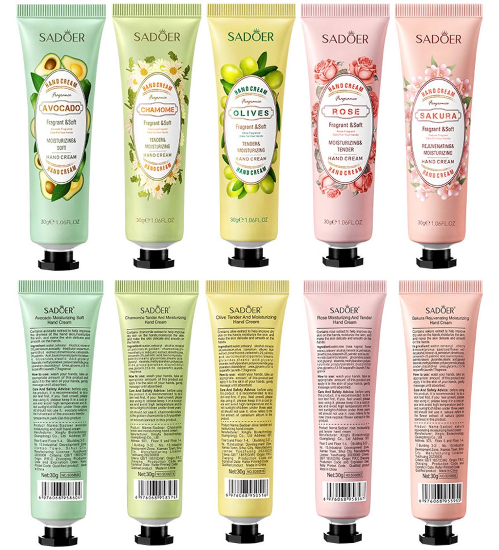 SADOER Botanical Hand Cream Set (Pack of 12 Tubes × 30g) – Mixed Scents Deep Moisturizing Hand Care