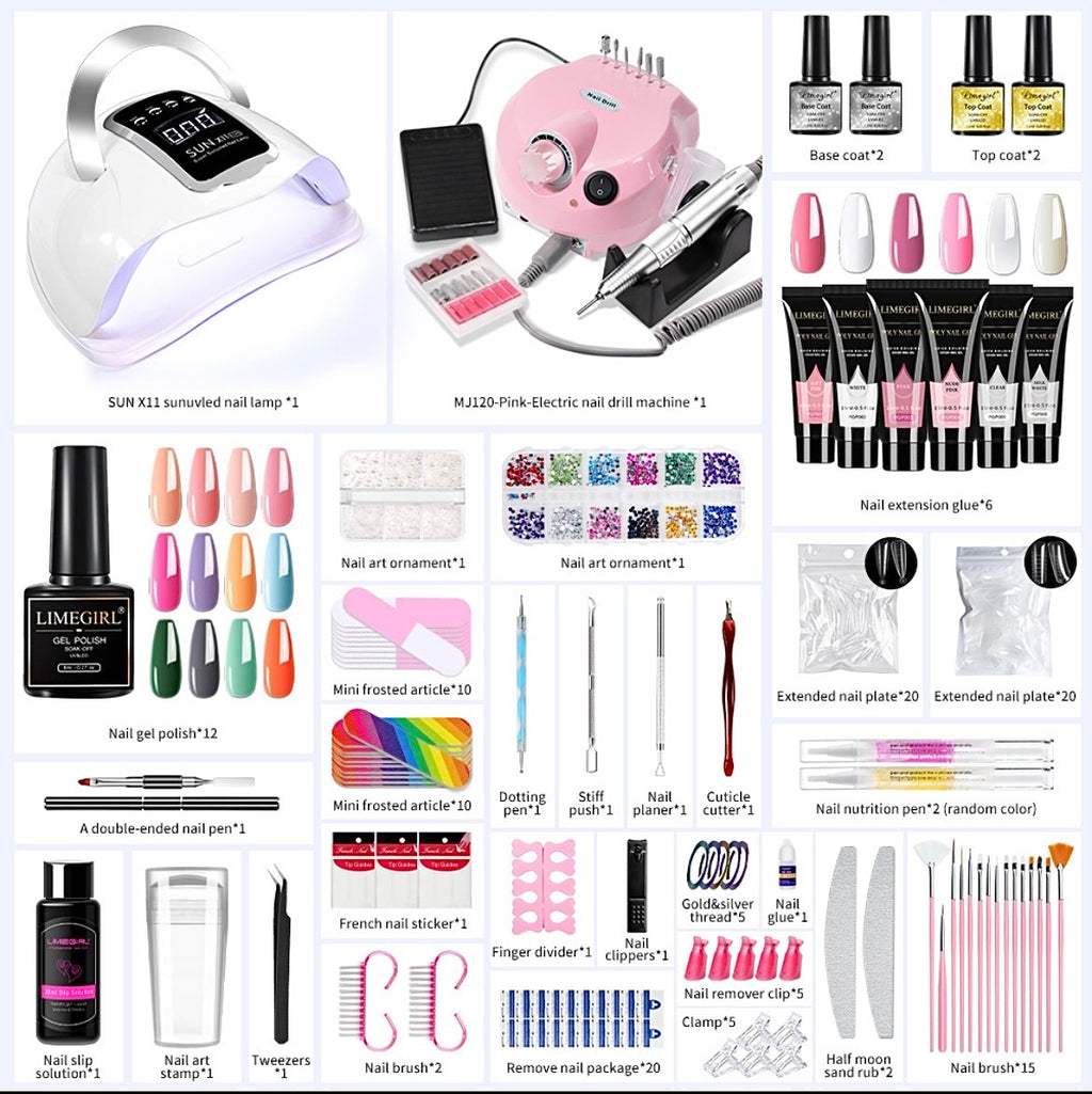 Complete Professional Nail Extension & Gel Polish Starter Kit – UV Lamp, Electric Drill & Nail Art Tools