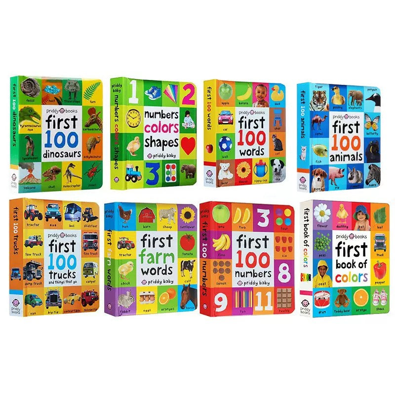 Kids “First 100” Learning Board Book – Early Words, Numbers, Animals & Vehicles (Set of 9 Books)