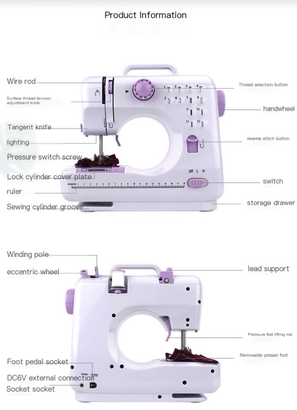AOLAI 505A Mini Electric Sewing Machine with Extension Table – 12 Stitch Patterns