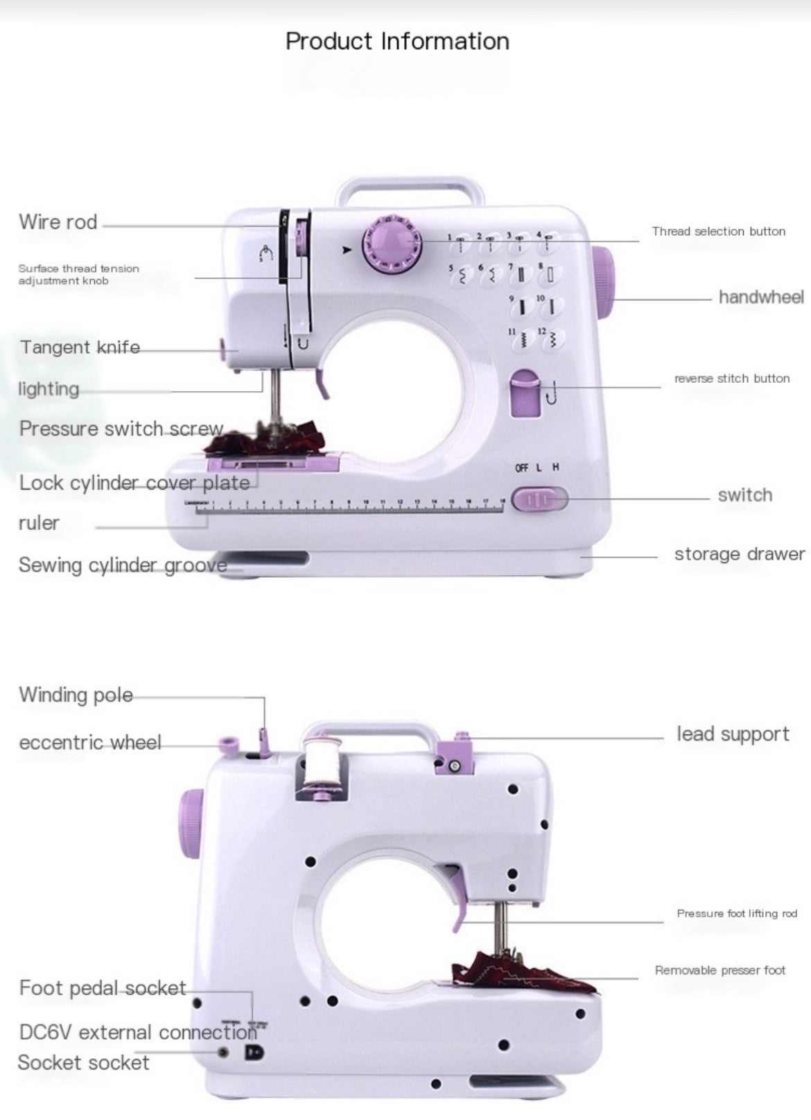 AOLAI 505A Mini Electric Sewing Machine with Extension Table – 12 Stitch Patterns