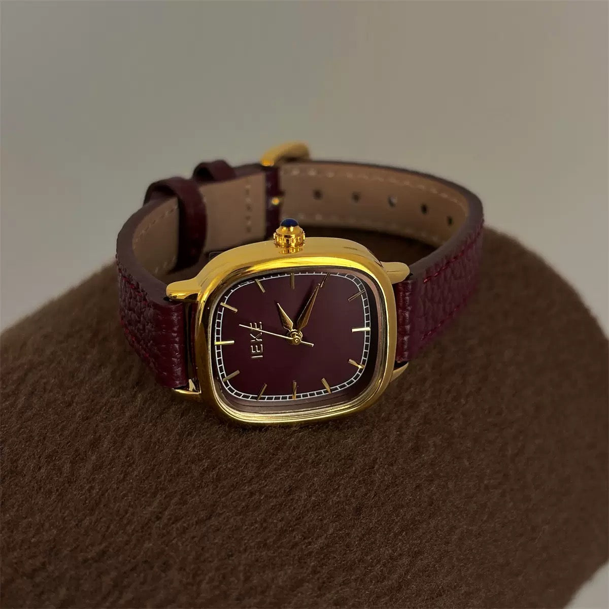 IEKE Burgundy Luxe Leather Watch (Comes Boxed)