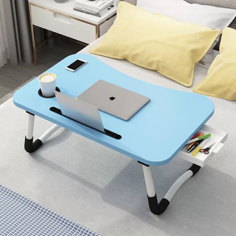 Portable Folding Bed Laptop Table (60x40cm) with Cup Holder & Drawer
