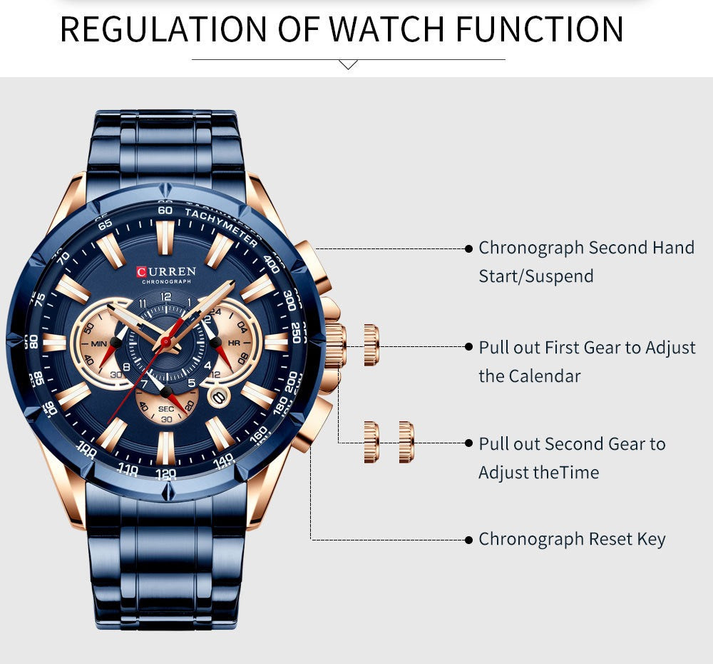 CURREN Luxury Chronograph Stainless Steel Watch (Comes Boxed)