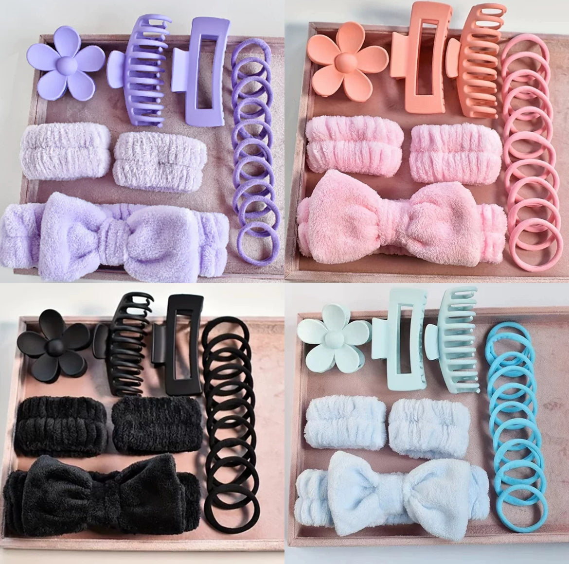 Hair Accessories Set for Girls & Women – (Plush Headbands, Claw Clips & Spiral Hair Ties)