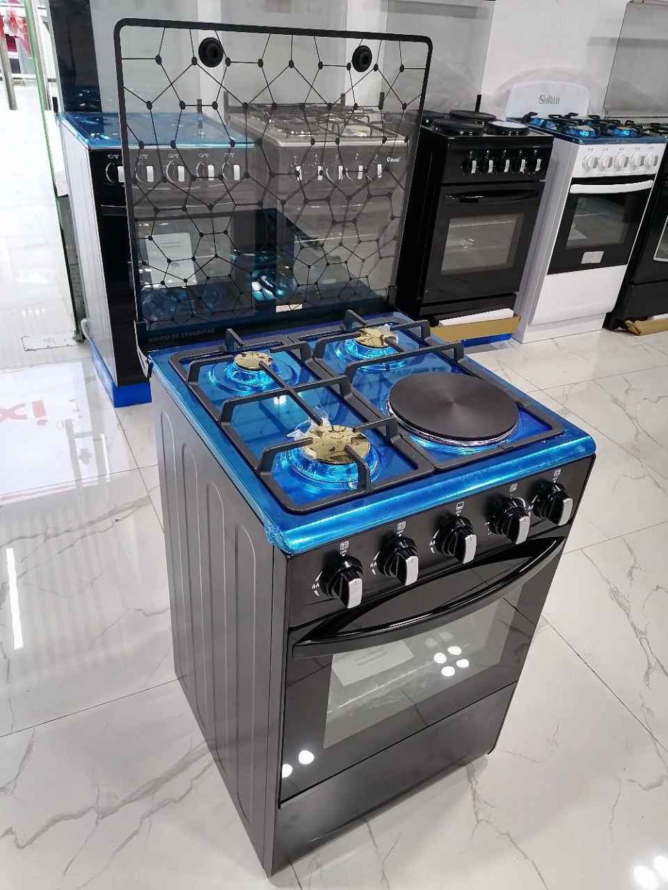 4 Burner Kitchen Gas Cooker with Electric Hot Plate & Oven