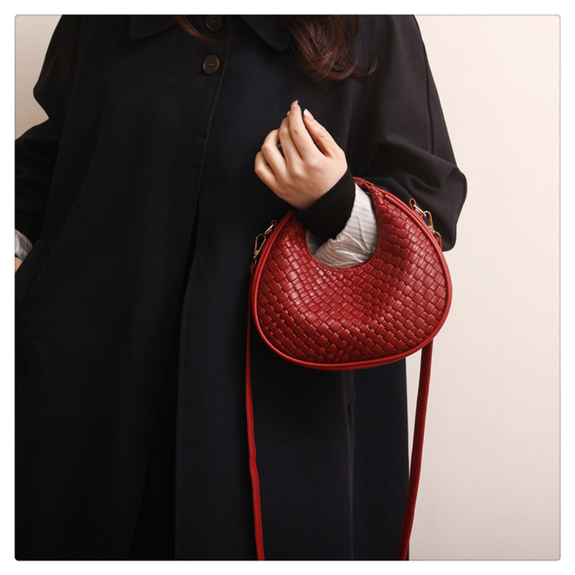 Mini Woven Crescent Crossbody Bag