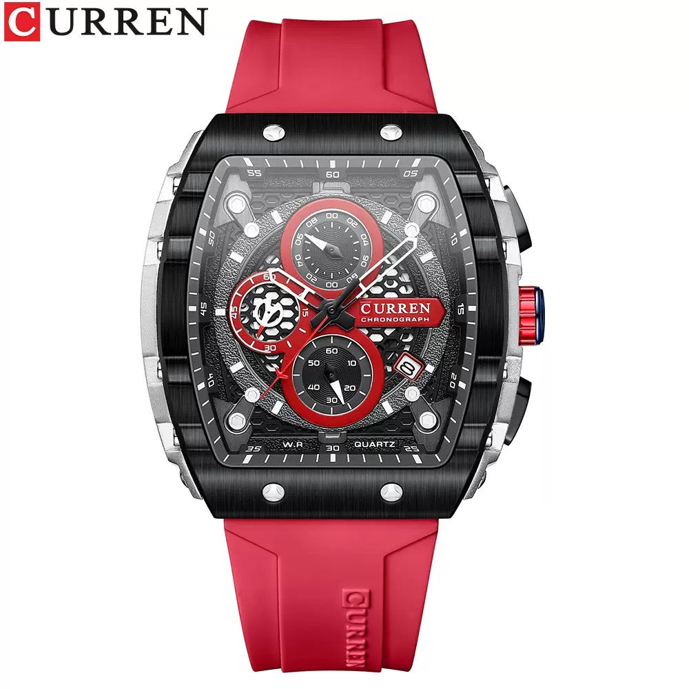 CURREN Premium Square Chronograph Silicone Strap Watch (Comes Boxed)