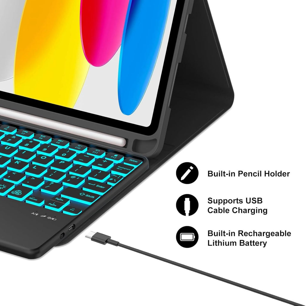 7-Color Backlit Bluetooth Keyboard Case with Touchpad for iPad