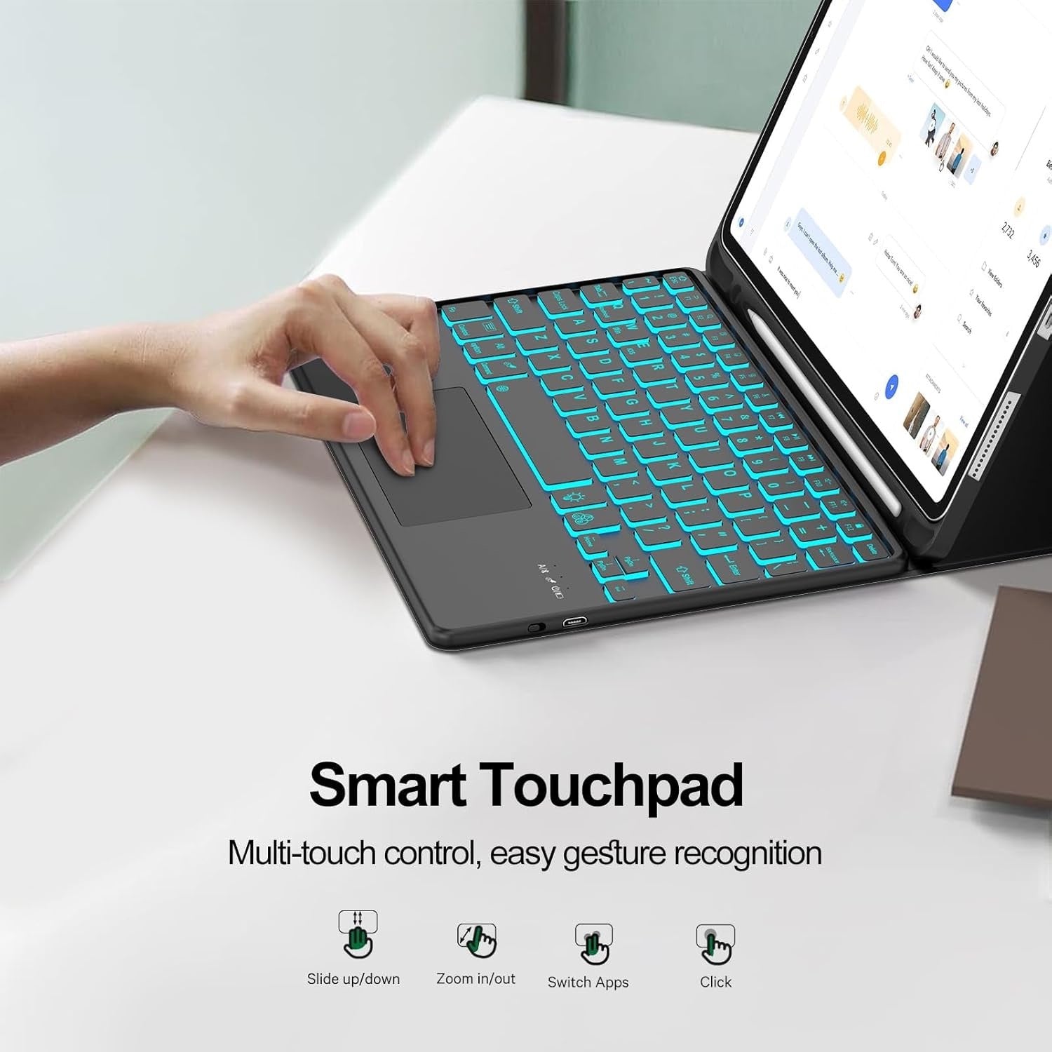 7-Color Backlit Bluetooth Keyboard Case with Touchpad for iPad