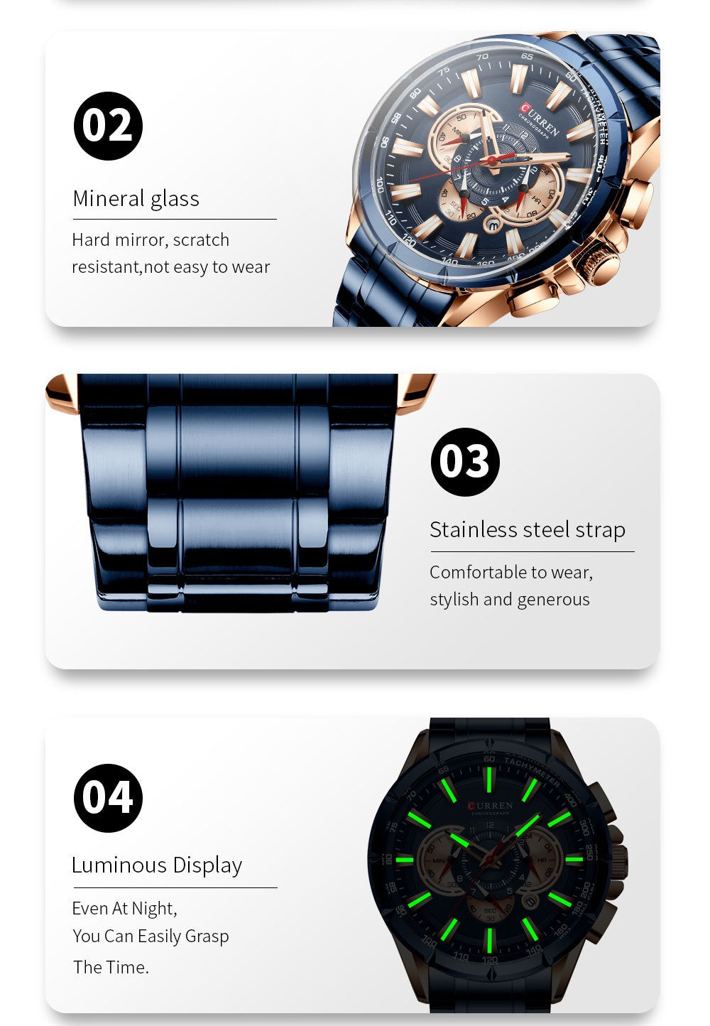 CURREN Luxury Chronograph Stainless Steel Watch (Comes Boxed)