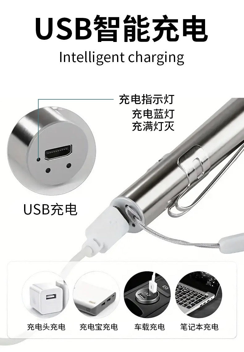 USB Rechargeable Stainless Steel LED Pen Torch (Pack of 2)