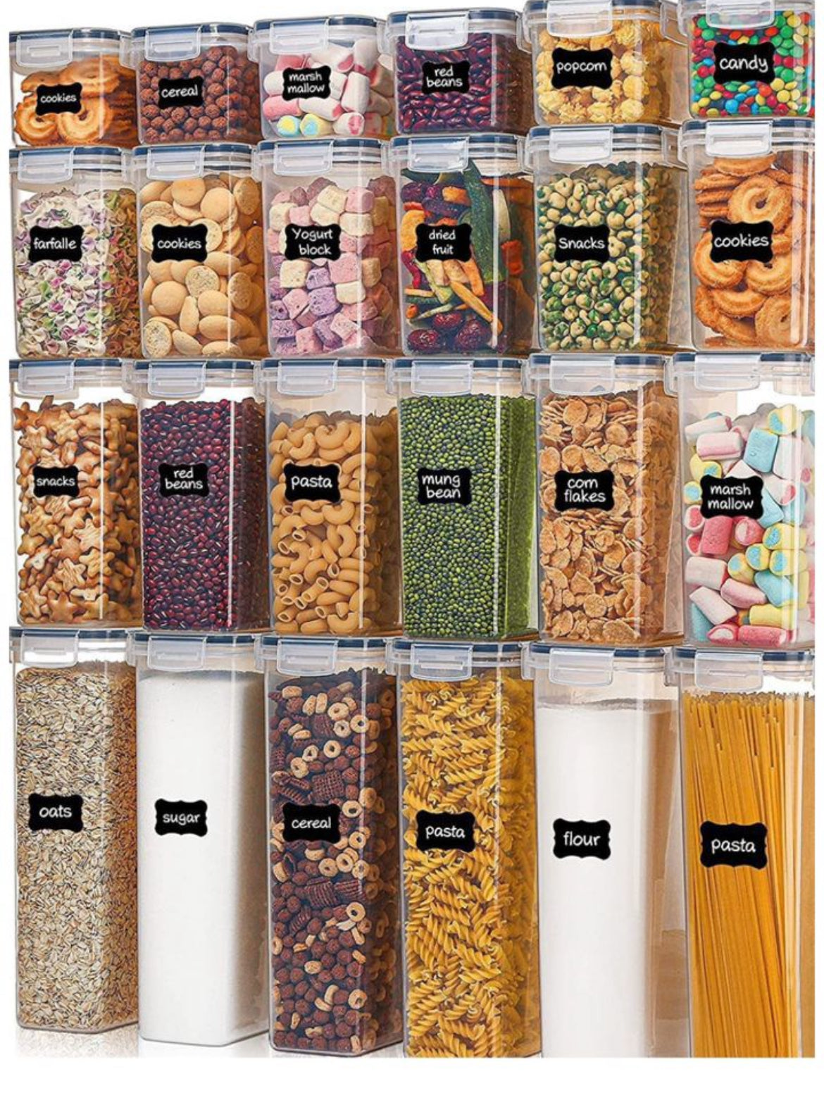 Airtight Storage Containers + Stickers + 1 Marker + Measuring cups