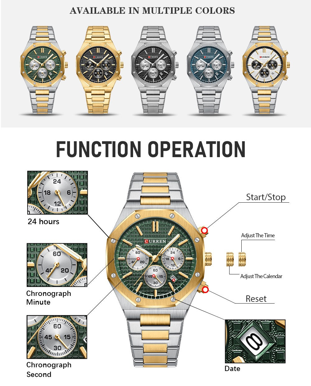CURREN Classic Chronograph StainlessSteel Watch (Comes Boxed)
