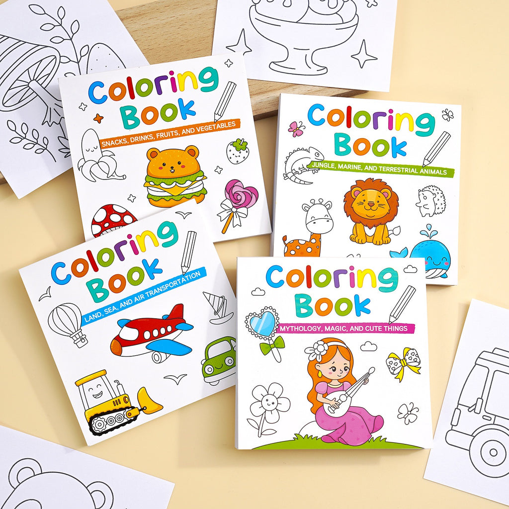 Mini Kids Coloring Book (Set of 4 Books): Animals, Transport, Food & Fantasy Activity Books