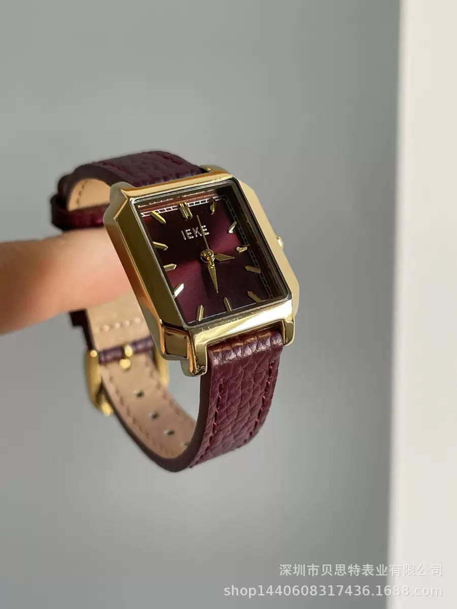 IEKE Burgundy Luxe Leather Watch (Comes Boxed)