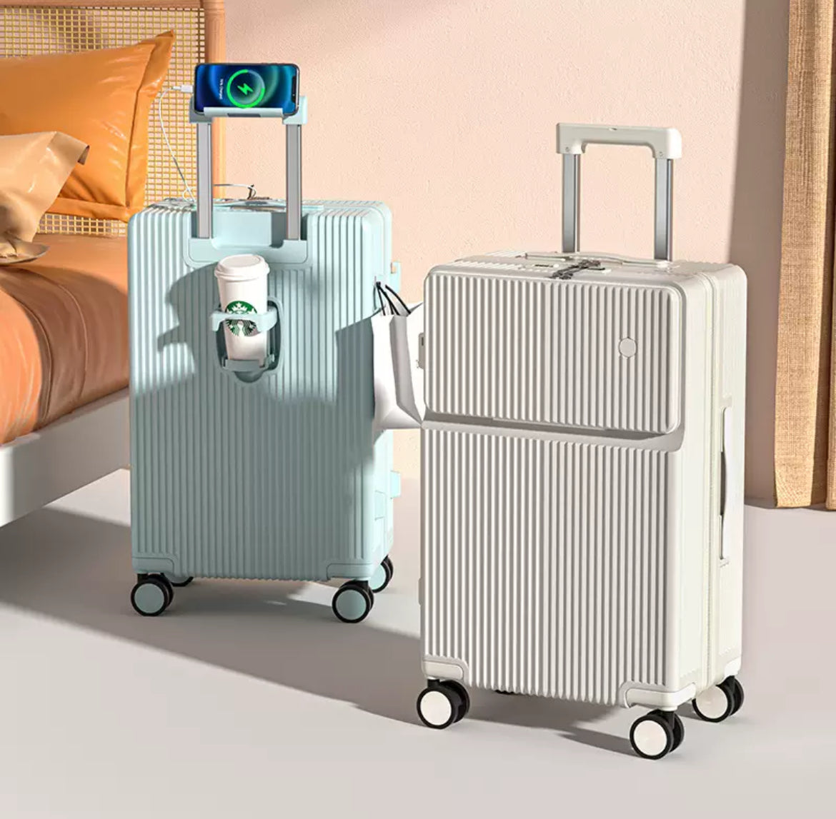 Multi-Function Smart Travel Luggage set (20/24/26”) with USB Charging & Phone Stand