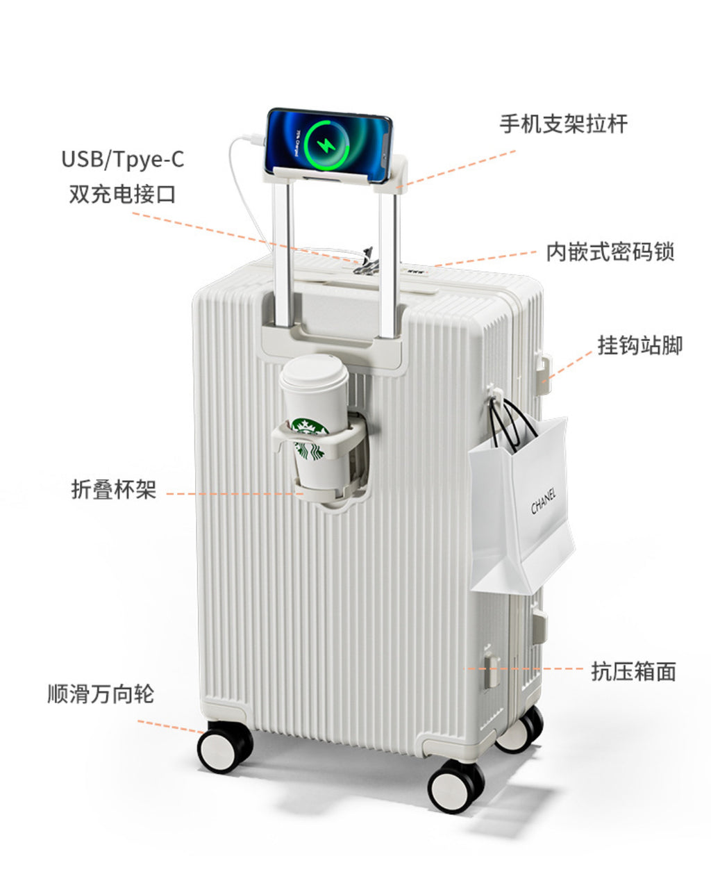Multi-Function Smart Travel Luggage set (20/24/26”) with USB Charging & Phone Stand