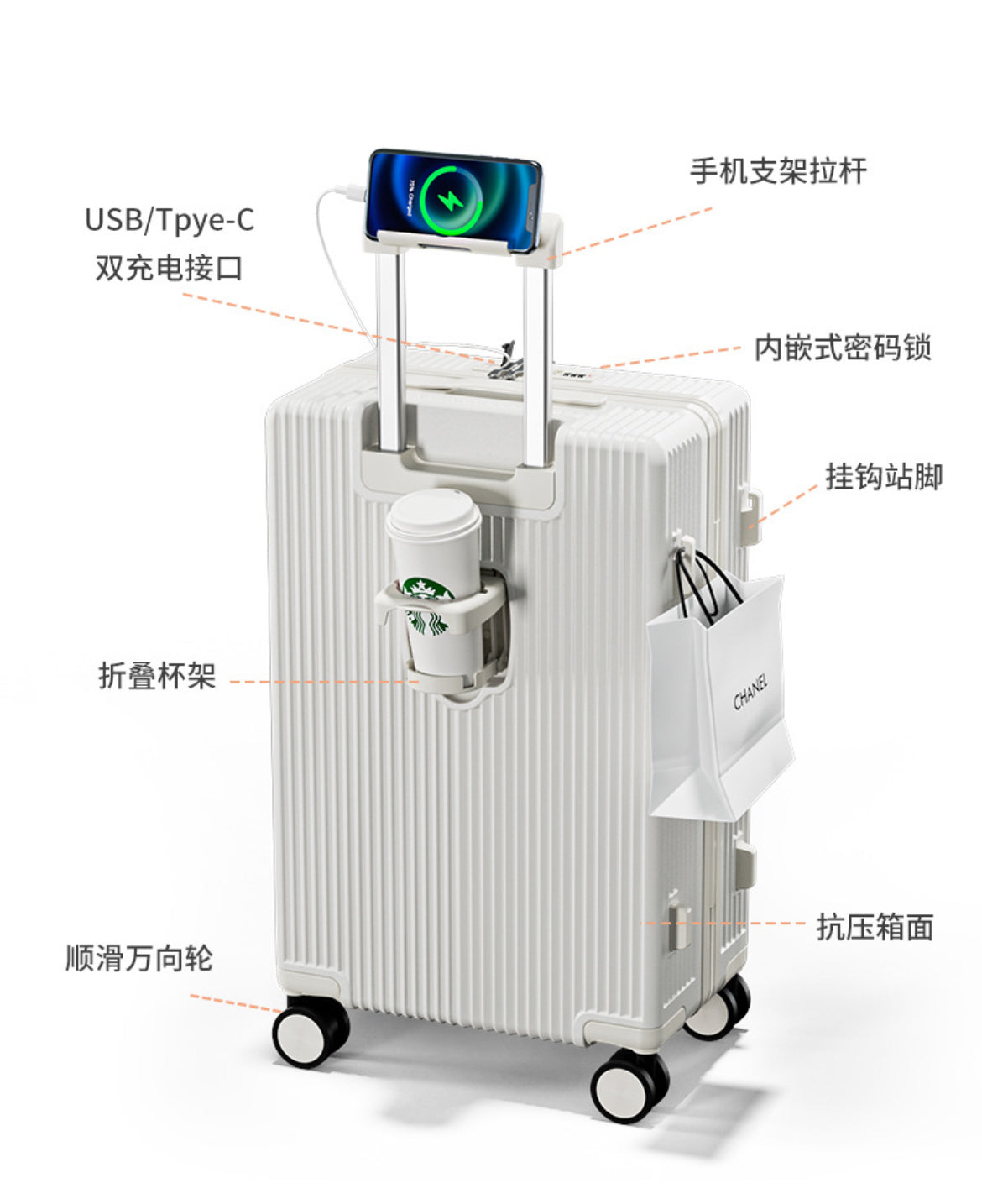 Multi-Function Smart Travel Luggage set (20/24/26”) with USB Charging & Phone Stand
