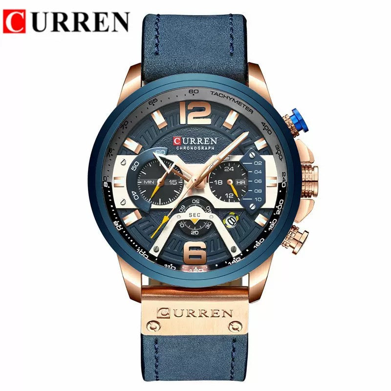 CURREN Sport Chronograph Men’s Leather Strap Watch (Comes Boxed)