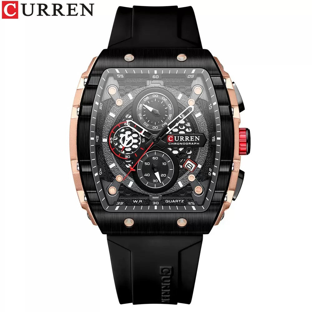 CURREN Premium Square Chronograph Silicone Strap Watch (Comes Boxed)