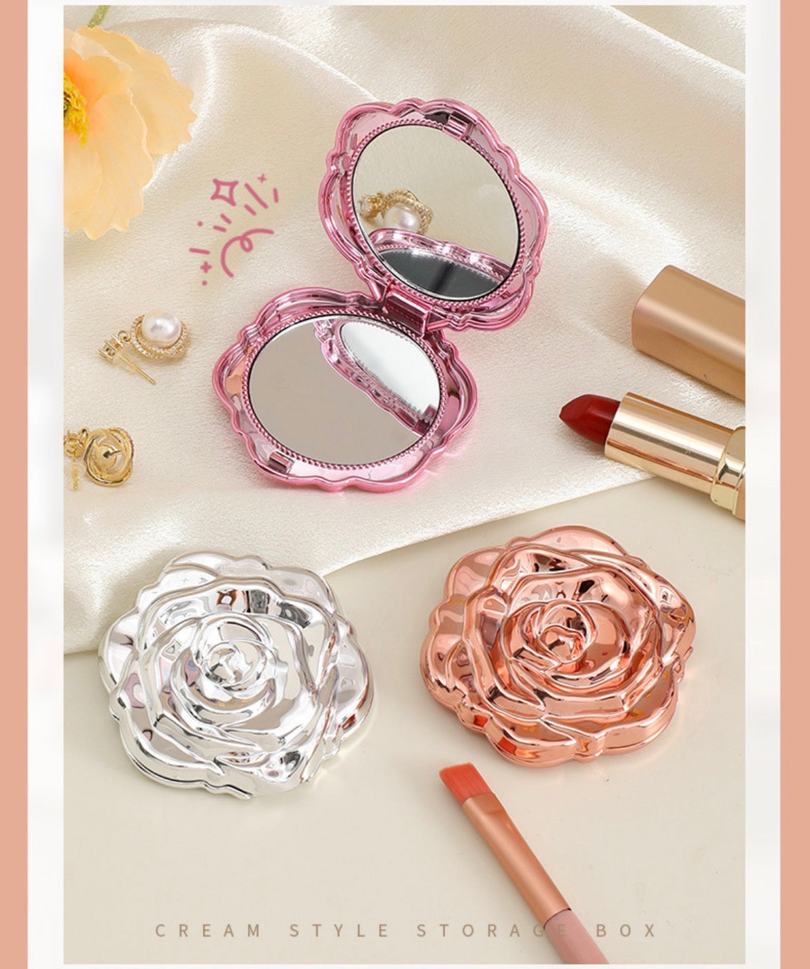 Rose Flower Compact Mirror