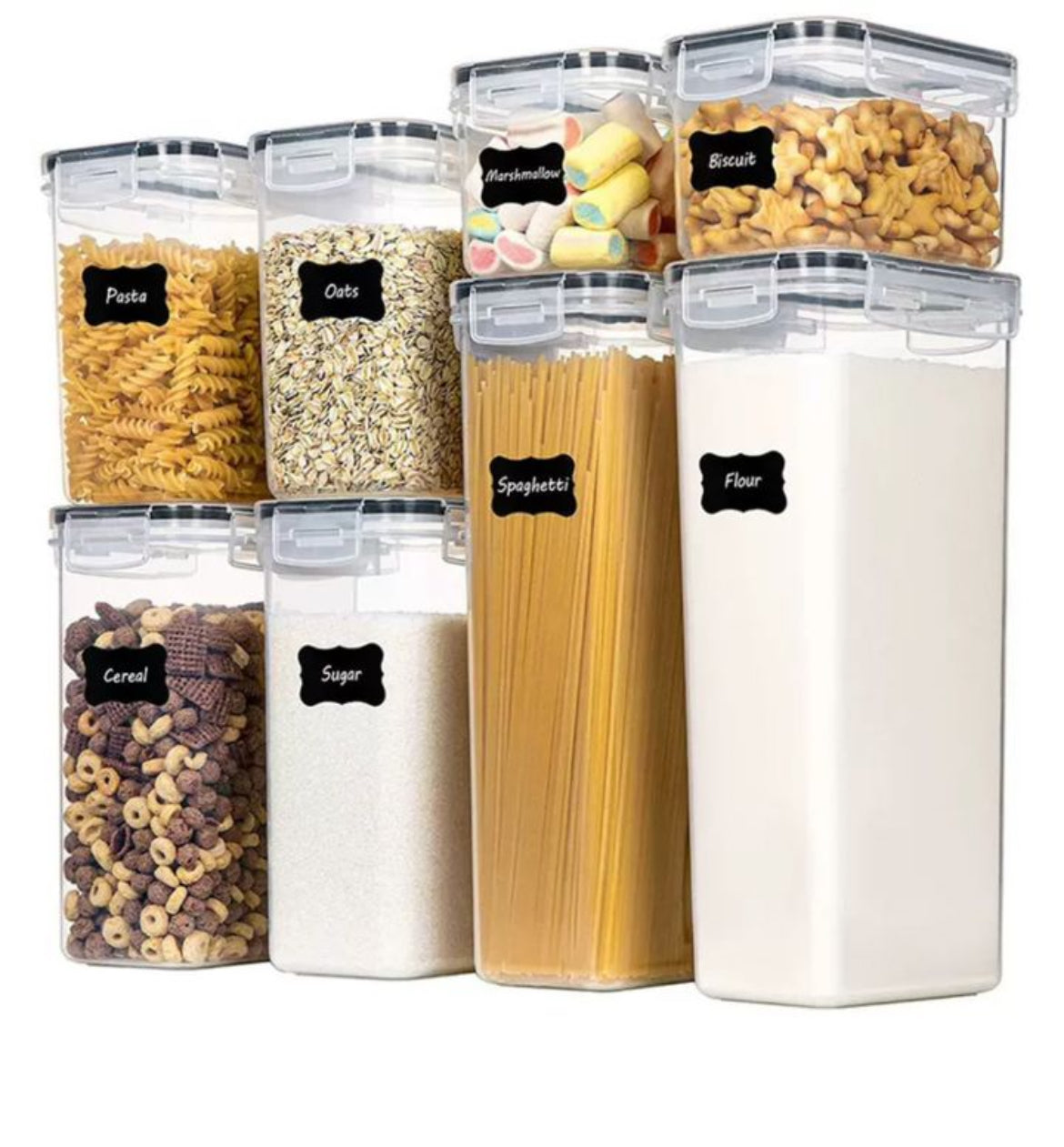 Airtight Storage Containers + Stickers + 1 Marker + Measuring cups