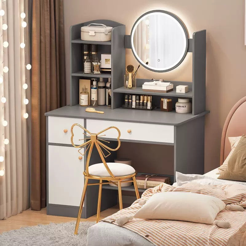 LED Vanity Dressing Table with Mirror, Storage & Butterfly Chair (80x40x128cm)