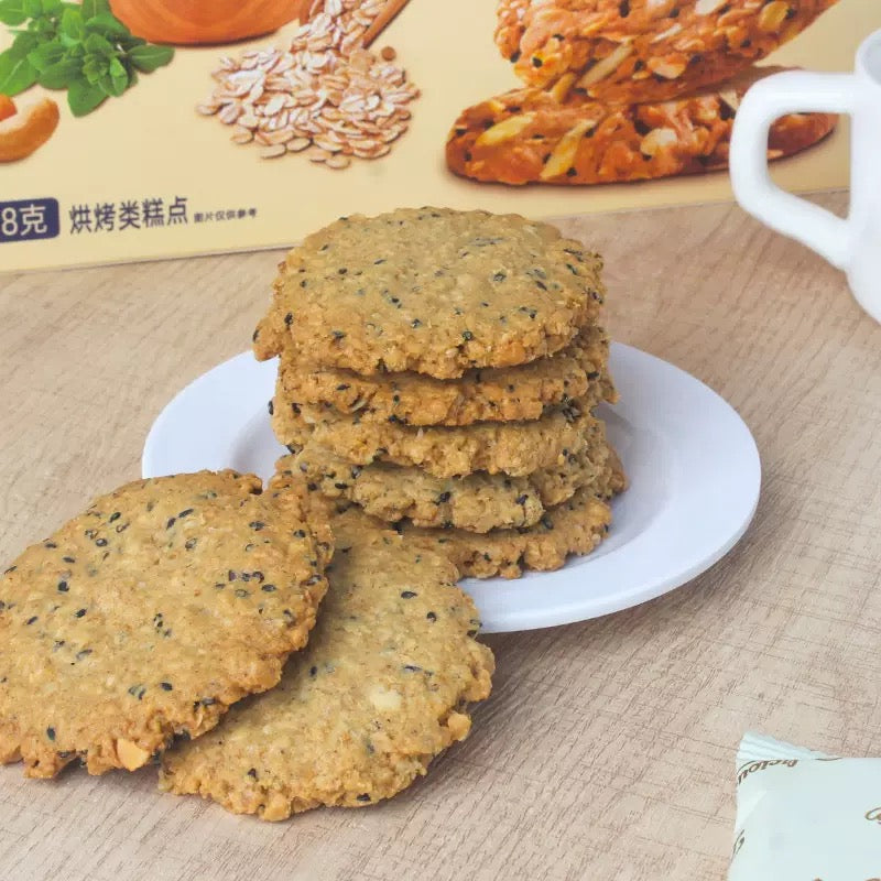 4 Boxes of 218g Oat Nut Crisp Cookies: Crunchy Oat & Sesame Biscuits
