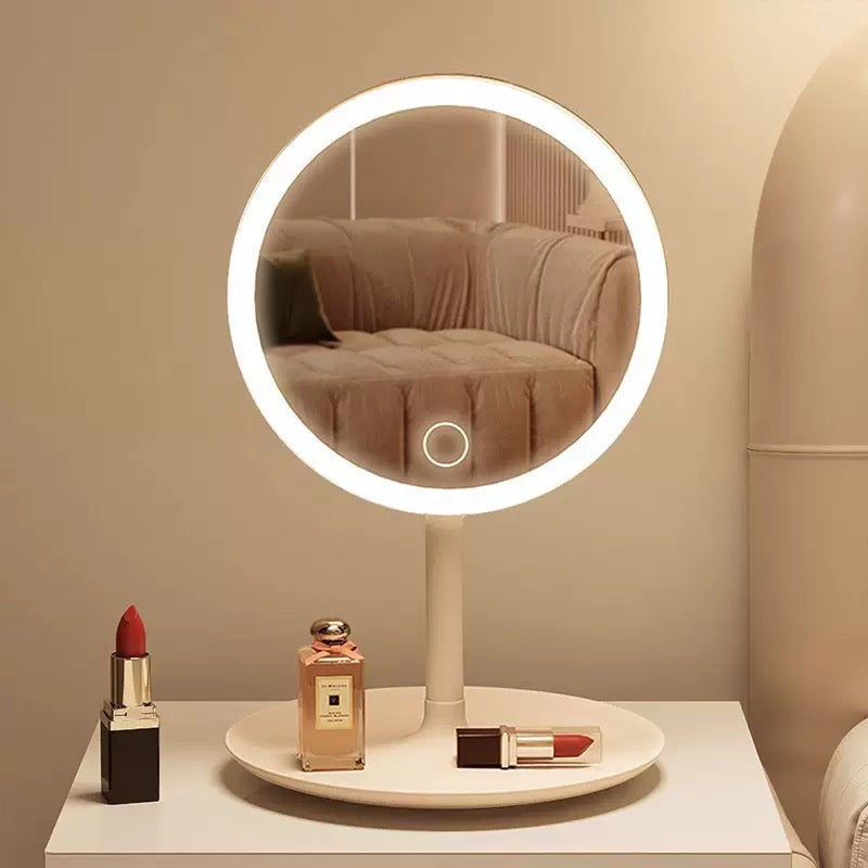 LED vanity / makeup mirror with ring light (table-top type).