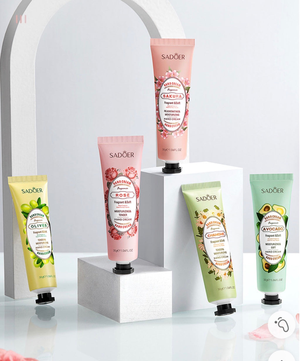 SADOER Botanical Hand Cream Set (Pack of 12 Tubes × 30g) – Mixed Scents Deep Moisturizing Hand Care